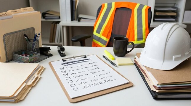 Safety committee action item list on office desk