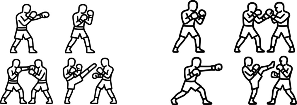The image depicts a dynamic martial arts training session with athletes executing various combat techniques in a well-lit gymnasium
