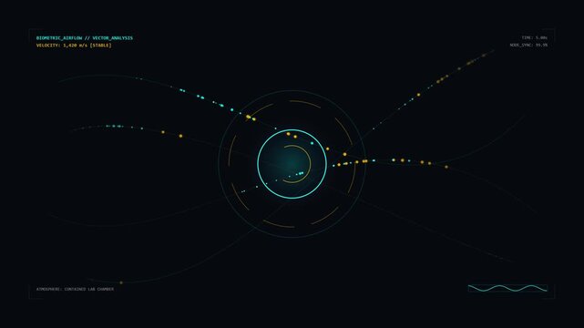 Biometric airflow vector analysis with teal and orange curves