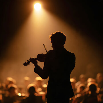 Violinist Performing Under Dramatic Stage Spotlight