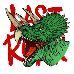 Triceratops last roar hand drawing illustration © Adam