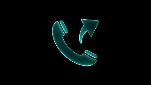 Outbound call phone glowing icon animation loop on black background, user interface element for communication apps and networks.