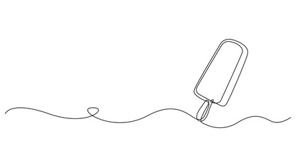 Obraz premium Continuous Line Drawing of Ice Cream Popsicle on Wavy Line
