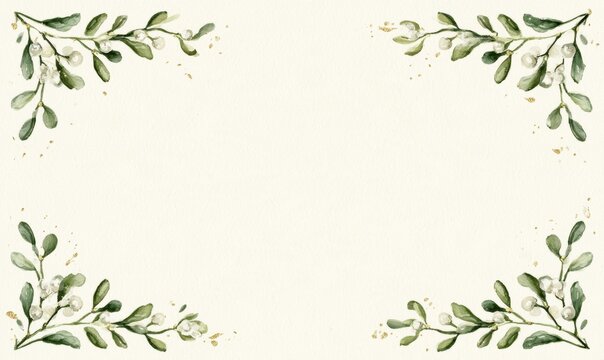 Four corner olive branch watercolor design on cream background