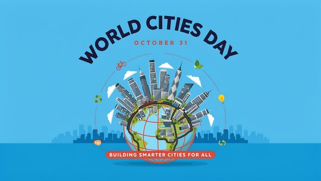 World cities day pixel art illustration with globe