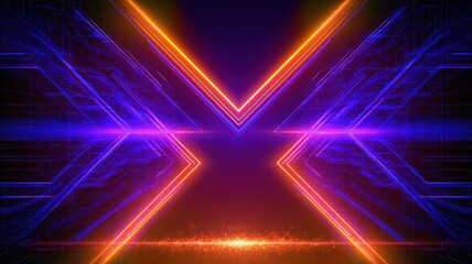 Fototapeta premium Abstract neon geometric background with glowing futuristic X shape