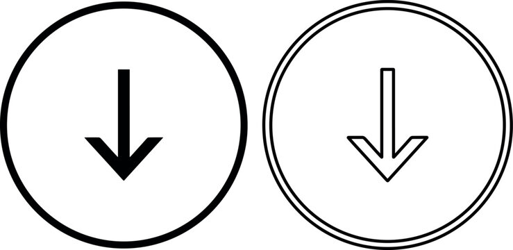 Minimalist black and white downward arrow icons in circles for professional web interface navigation and download indication.