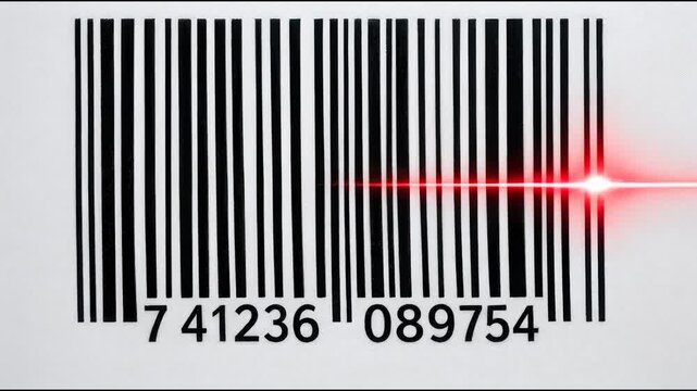 A barcode with a red laser on it