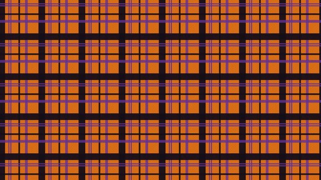 Seamless looping animated Halloween tartan plaid pattern in orange, black and purple, scrolling right