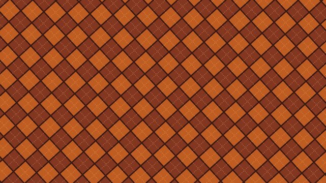Seamless looping animated rust and brown argyle diamond pattern, moving diagonally