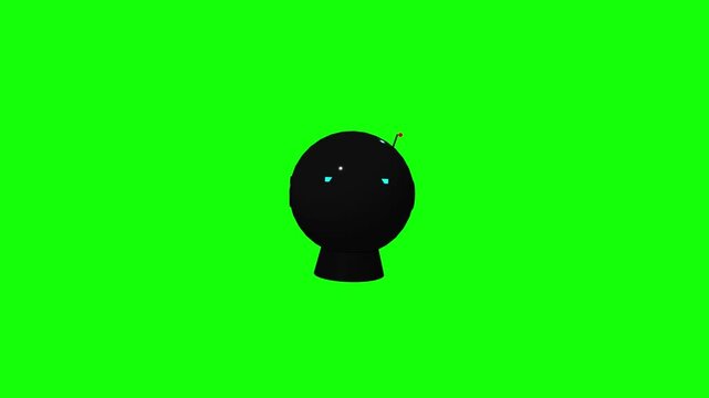 Black Robot Head Animation Icon on Green Screen
