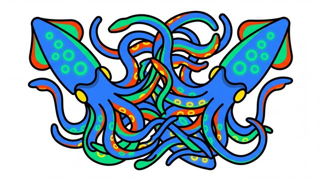 Fauna laut vektor cumi-cumi dengan tentakel warna-warni
