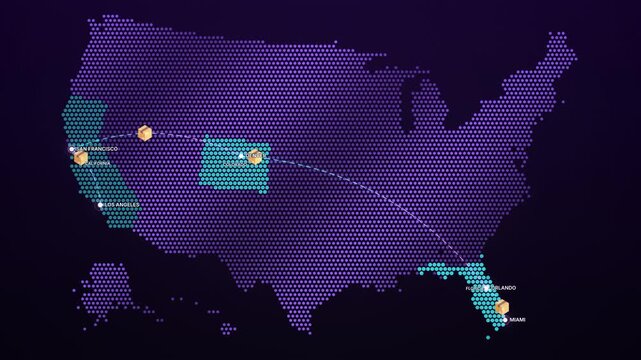 Animated United States Travel Route from West Coast to Florida