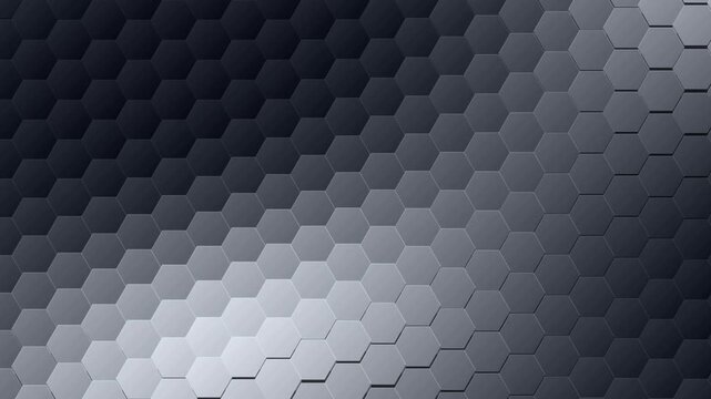 Abstract background with a pattern of 3d hexagonal tiles in varying shades of gray, creating a sleek and modern geometric texture