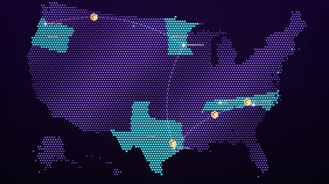 Digital United States Map with Multiple Flight Paths and Destinations