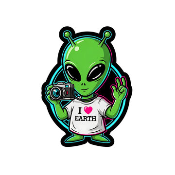 Cute green alien art with pink charm and playful AI space style