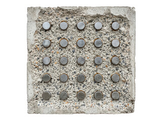Fototapeta premium Tactile Concrete Paving Slab with Metal Studs Isolated on Black Background