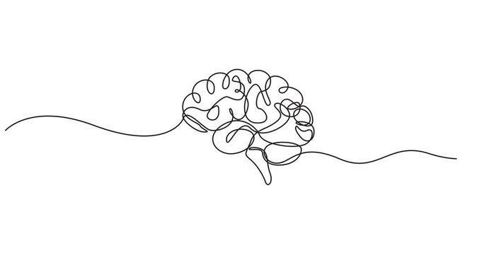 Animated continuous line art illustration of a human brain, Symbolize concepts like intelligence, Continuous one line drawing animation of human brain, minimalist creative idea, intelligence, 4K