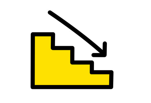 Yellow descending stair step icon with a downward arrow