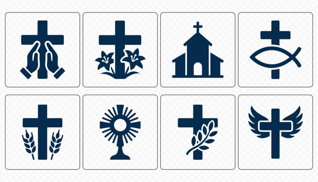 Religious Cross Dove Heart and Faith Vector Icons