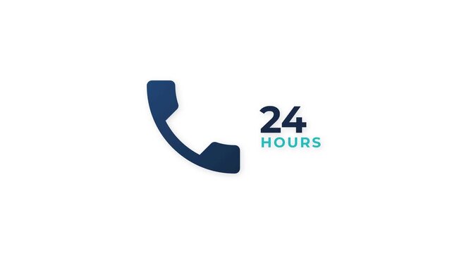 24 Hours Phone Support icon animation, representing customer service, call center, business hotline, and nonstop communication.