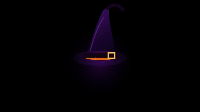 Magical Purple Witch Hat Floating in Dark Space - Halloween Animation