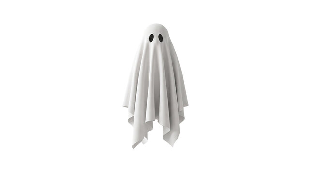 Spooky White Sheet Ghost Clipart for Halloween, 3D Phantom Isolated Element Cutout PNG Asset