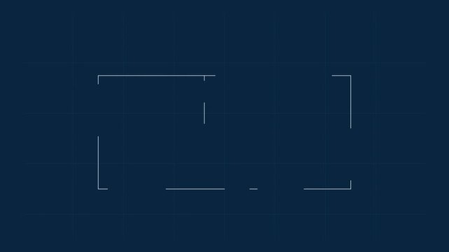 Architectural Floor Plan Animation Drawing on Dark Blue Grid Background