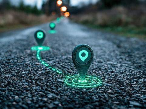 Glowing path location marker road gravel navigation route checkpoint path guidance map