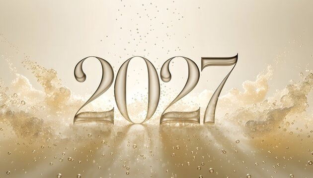 Golden numerals two zero two seven with bubbles a celebratory 3d rendering digits numbers year