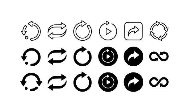 Restart Cycle Reload Replay Undo Redo Circular Outline Vector Icons