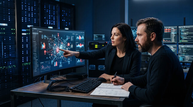 Team of professionals collaborating with advanced ai technology