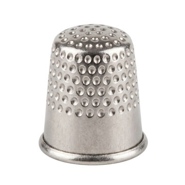Metal sewing thimble with textured dots on a transparent background