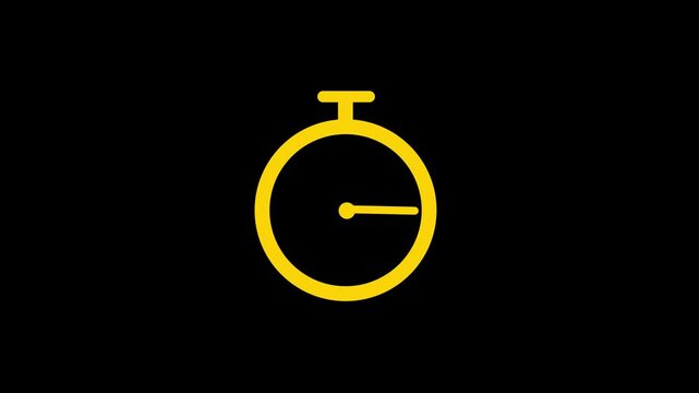 Minimalist white stopwatch icon silhouette on a solid black background representing time management concepts.  stopwatch icon design template.symbolizing time management.4k 