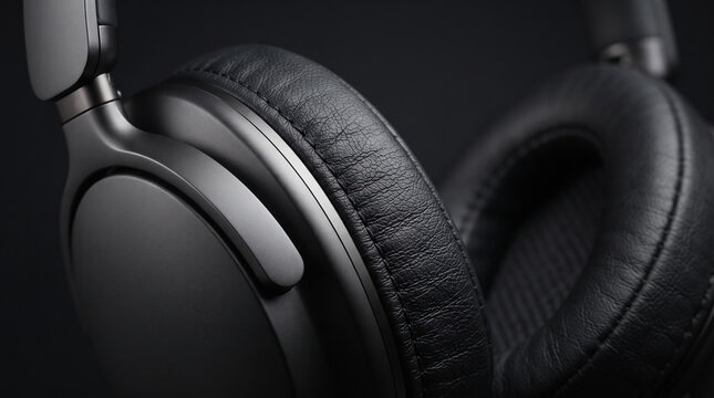 High-End Audio Advertisement Hero Image Showing Premium Wireless Headphone Leather Cushion and Refined Matte Black Ear Cup in Macro Detail.