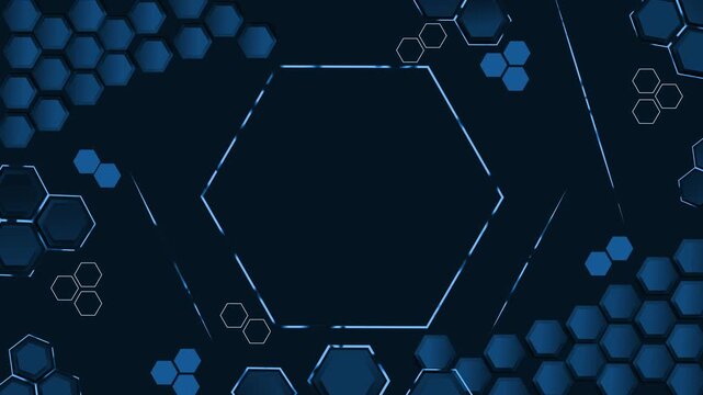 Abstract background with glowing hexagon shapes and gold lines modern geometric frame for technology animation