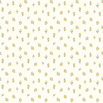 Cream Warm Soft Yellow Dainty Floral Seamless Pattern for Vintage Cottagecore Baby Fabric, Nursery Wallpaper and Gift Wrap