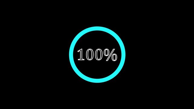 Glowing loading circle animation on black background. Digital increasing number video animation on black background. 