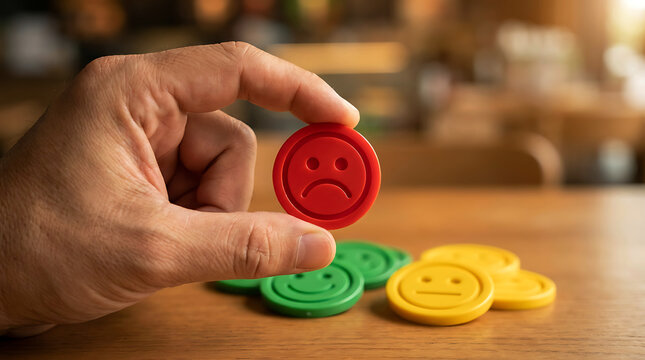 Customer feedback concept with red negative and green positive review tokens