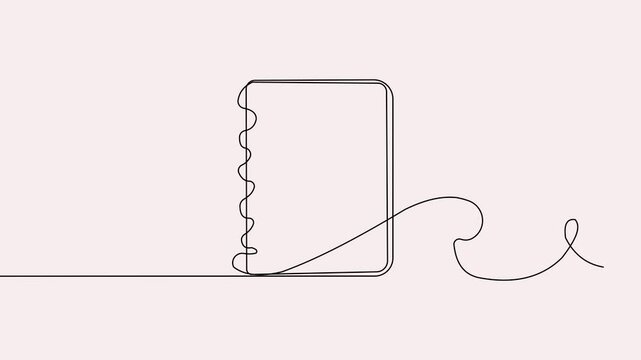 Single line of a simple book with rounded corners on a pale pink background