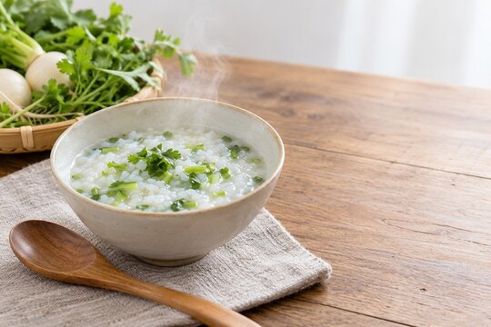 椀に少量盛り付けた七草粥