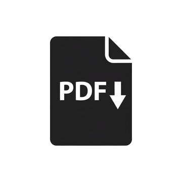 Black pdf document icon with download arrow on white background simple file format symbol