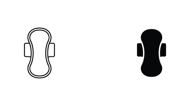 Sanitary Pad Icons: A graphic representation featuring two stylized icons of a sanitary pad, one outlined in white and the other filled in black, symbolizing feminine hygiene products.