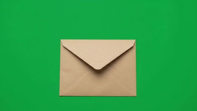 Green Screen Hand Closing The Flap Of A Brown Kraft Paper Envelope