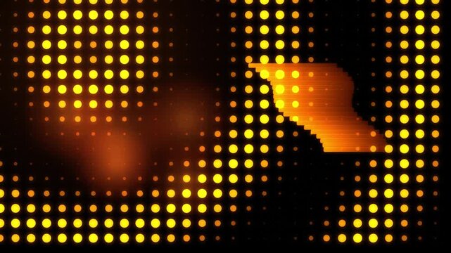 Retro halftone dot animation, glowing orange digital grid background, cinematic golden light pattern for music videos and stage visuals