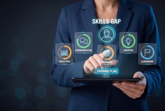 workforce skills gap analysis concept, employee development, training plan, talent management, professional learning, and human resources strategy
