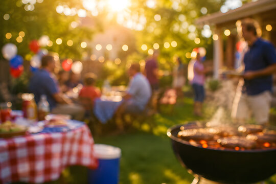 Backyard Barbecue with Friends at Sunset