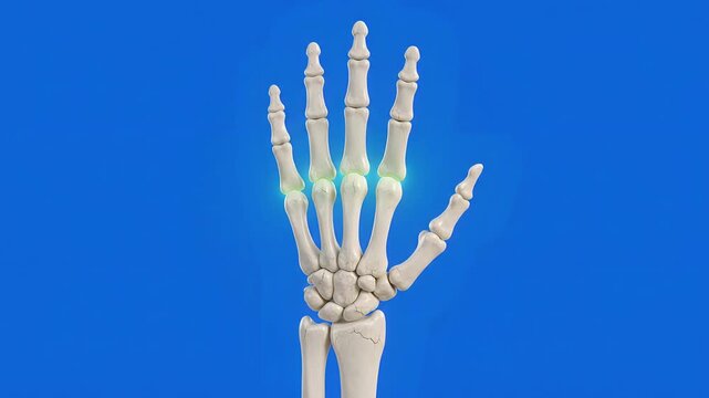 3D Skeleton Hand Opening and Closing Bones on Blue Screen