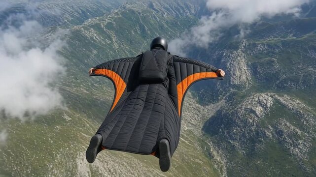 A person practicing wingsuit flying.