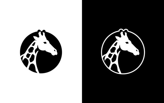 Giraffe Head Circle Negative Space Logo Design, Minimalist Safari Wildlife Vector Illustration